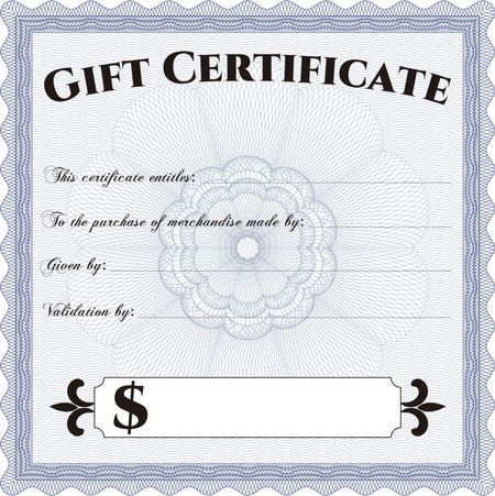 Gift certificate. Vector illustration.Cordial design. With great quality guilloche pattern. 