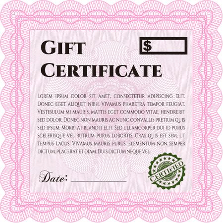 Modern gift certificate. With guilloche pattern and background. Customizable, Easy to edit and change colors.Beauty design.