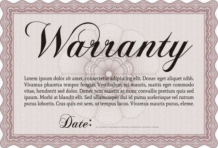 Warranty Certificate. Very Detailed. With background. Complex frame design. 