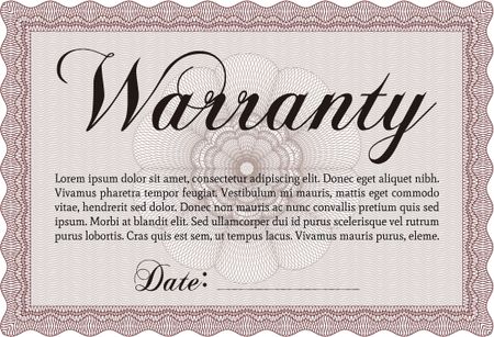 Warranty Certificate. Very Detailed. With background. Complex frame design.