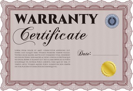 Warranty Certificate template. Retro design. With sample text. With background. 