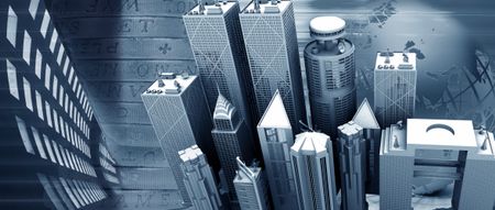 Corporate city illustration in gray shades - business concepts