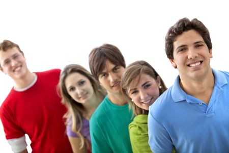 Group of people lined up isolated oover white