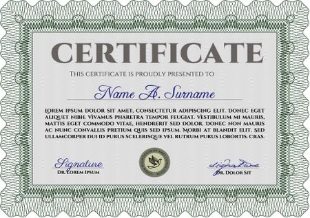 Certificate or diploma template. Complex design. With guilloche pattern and background. Frame certificate template Vector.