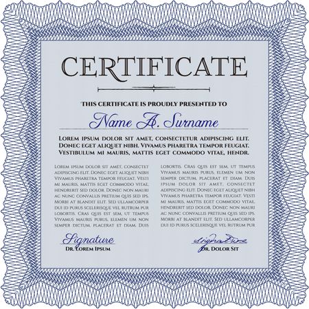 Sample certificate or diploma. With linear background. Detailed.Excellent design. 
