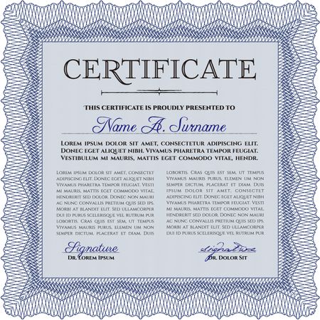 Sample certificate or diploma. With linear background. Detailed.Excellent design.