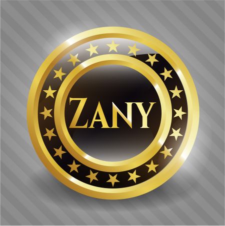 Zany golden emblem or badge