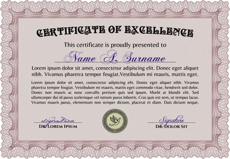 Sample certificate or diploma. Sophisticated design. Detailed.With complex linear background. 