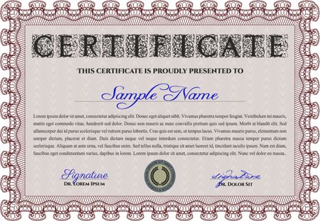 Diploma or certificate template. With background. Elegant design. Border, frame.