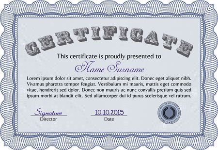 Sample Certificate. Vector certificate template.Complex background. Cordial design. 