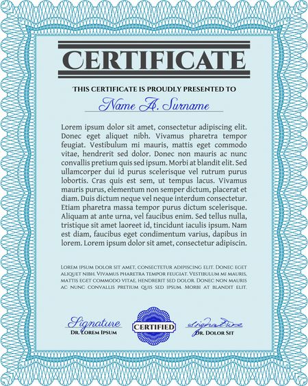 Certificate template or diploma template. Detailed.Beauty design. With guilloche pattern. 