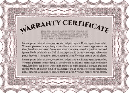Warranty Certificate template. With complex background. Very Detailed. Complex design. 