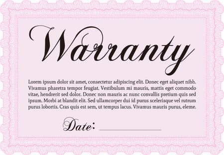 Sample Warranty. With background. Complex border. Perfect style. 