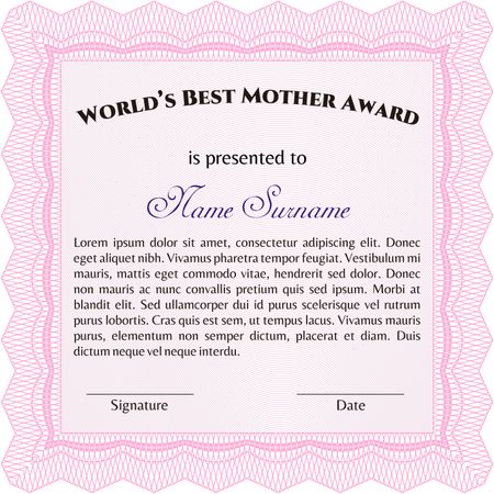 Best Mom Award. Superior design. With background. Detailed.