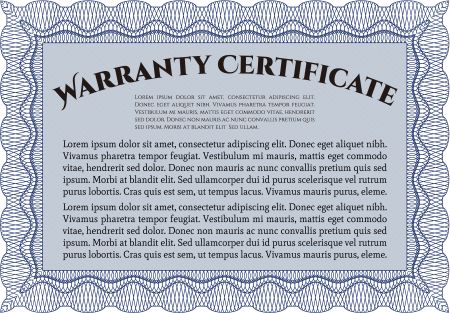 Warranty Certificate template. With sample text. Very Detailed. Complex design. 