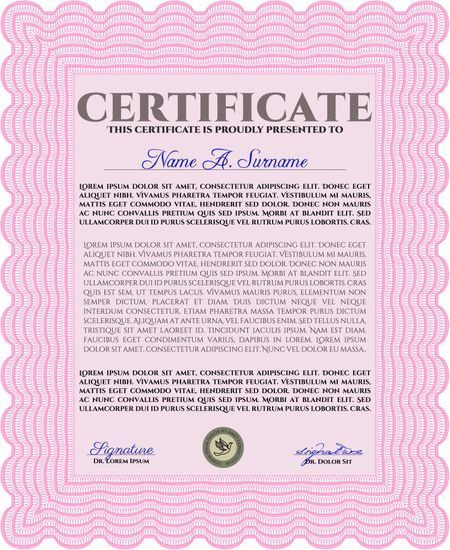 Certificate template or diploma template. Vector illustration.Excellent design. With guilloche pattern. 