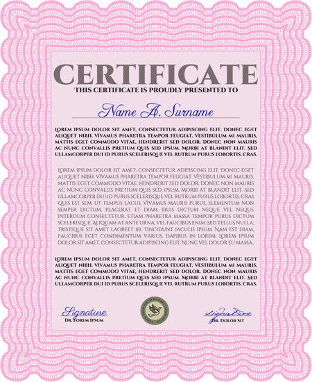 Certificate template or diploma template. Vector illustration.Excellent design. With guilloche pattern.