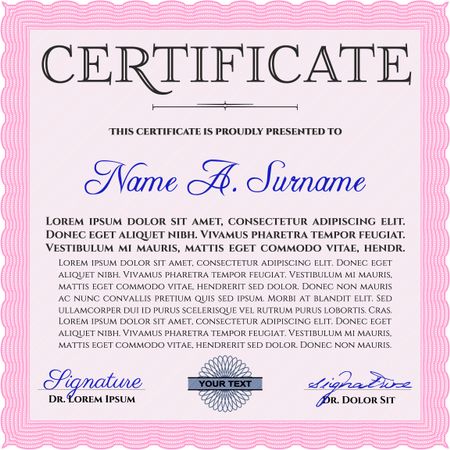 Diploma. Frame certificate template Vector.With complex linear background. Cordial design. 
