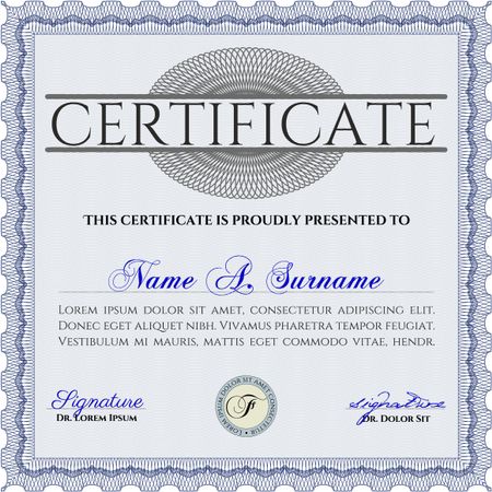 Sample Certificate. Sophisticated design. Vector certificate template.With quality background. 