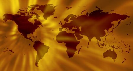 abstract world map in yellow with highlights