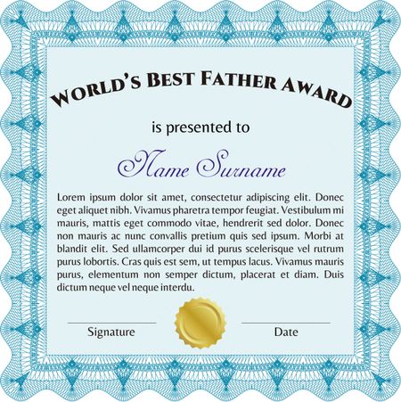 World's Best Dad Award Template. Complex background. Detailed.Nice design. 