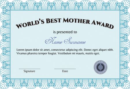 World's Best Mom Award Template. Detailed.With quality background. Artistry design.