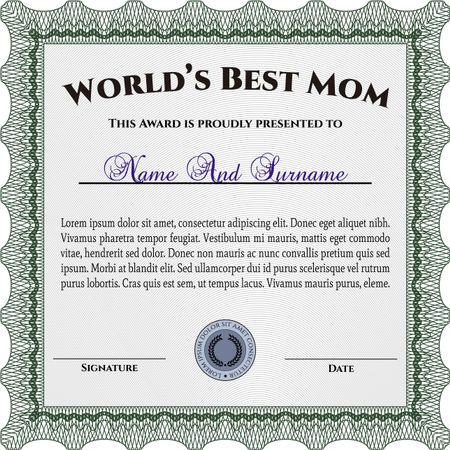 Best Mom Award Template. Excellent design. With background. Vector illustration.