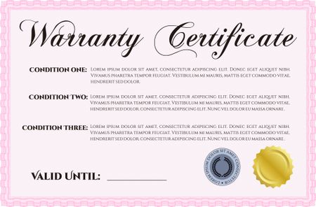 Sample Warranty certificate template. Complex border. Retro design. It includes background. 
