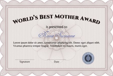 World's Best Mom Award. Border, frame.Excellent complex design. With guilloche pattern. 
