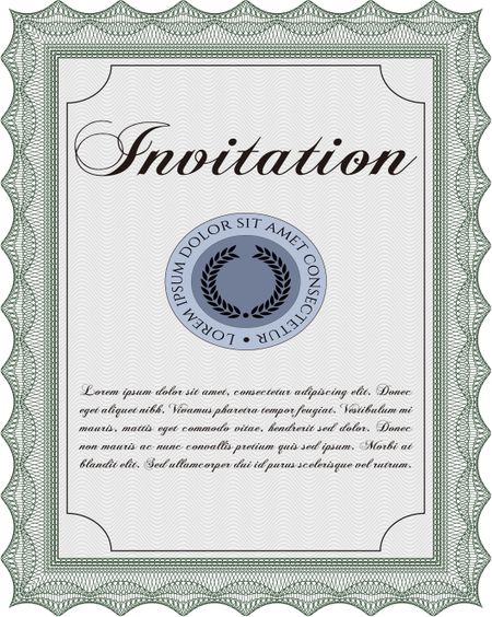 Vintage invitation. Nice design. Easy to print. Detailed.