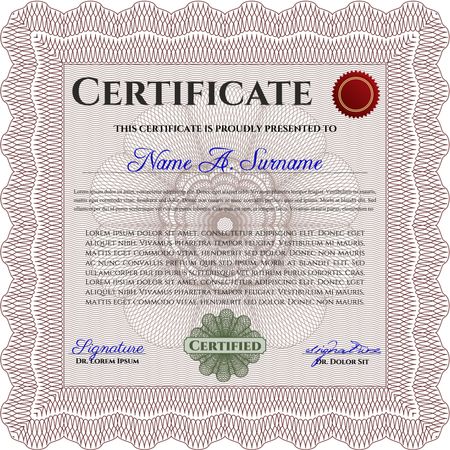 Red Certificate. Complex design. Detailed. Printer friendly.