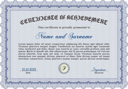 Blue Certificate. Complex design. Detailed. Printer friendly. 