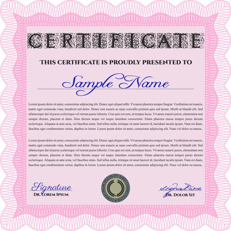 Awesome Certificate templateAward. With great quality guilloche pattern. Money Pattern. Pink color.