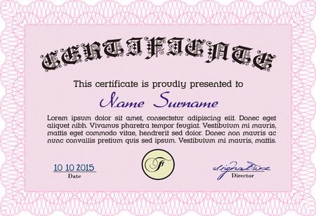 Pink Classic Certificate or Diploma templateMoney Pattern design. 
