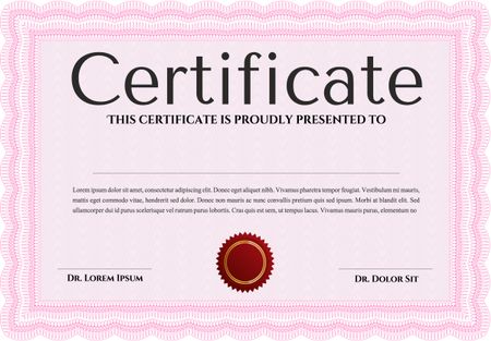 Pink Certificate template or diploma template. Superior design. Vector pattern that is used in currency and diplomas.Complex background. 