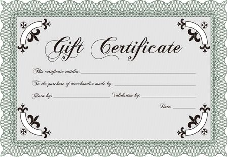 Gift certificate template. Elegant design. Printer friendly. Customizable, Easy to edit and change colors.