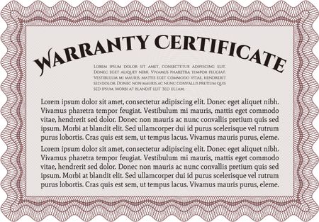 Sample Warranty certificate. Perfect style. With sample text. Complex border design. 