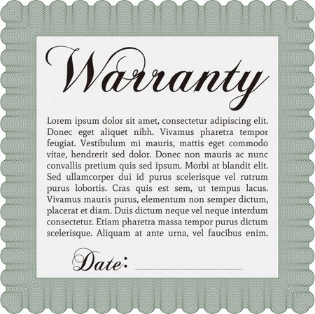 Warranty Certificate. With sample text. Vector illustration. With sample text. 
