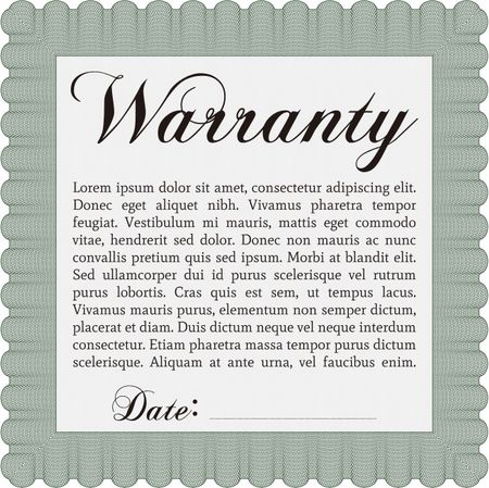 Warranty Certificate. With sample text. Vector illustration. With sample text.