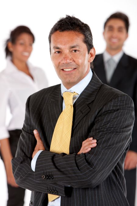 Business man portrait with people at the background isolated