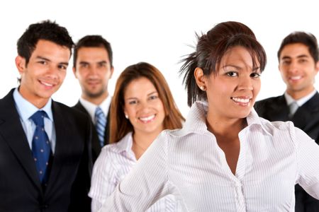 Group of young business people isolated over white