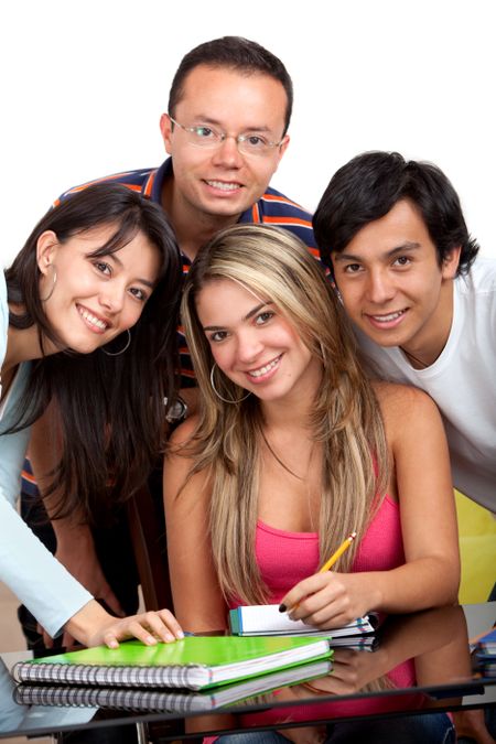 Group of people studying isolated over a white background