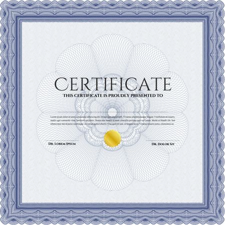 Blue Sample Diploma. Elegant design. With complex linear background. Vector certificate template. 