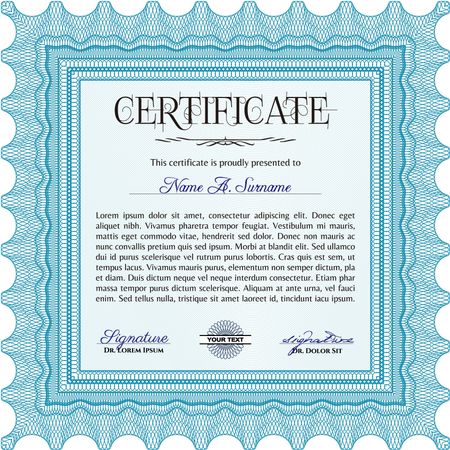 Light blue Sample Diploma. Elegant design. With complex linear background. Vector certificate template.