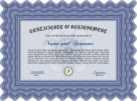 Blue Classic Certificate templateAward. With great quality guilloche pattern. Money Pattern design. 