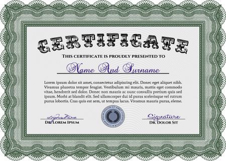 Classic Certificate templateMoney Pattern design. Award. With great quality guilloche pattern. Green color.