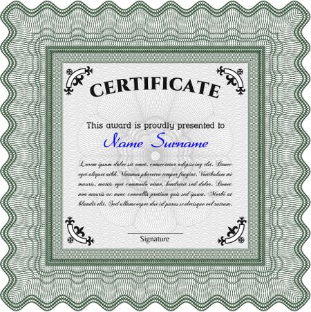 Green Certificate or diploma template. Easy to print. Cordial design. Customizable, Easy to edit and change colors. 