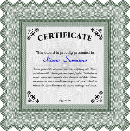 Green Certificate or diploma template. Easy to print. Cordial design. Customizable, Easy to edit and change colors.