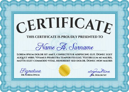 Classic Certificate or Diploma templateMoney Pattern design. Light blue color.
