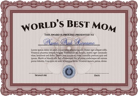 World's Best Mother Award. Excellent complex design. With background. Detailed.